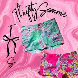 BUNDLE 2 Lilly Pulitzer Green and Pink Bermuda Shorts Vibrant Tropical Print 2